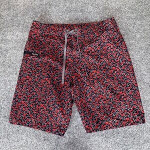 prAna Fenton Boardshorts Mens 32 Red Black Floral Surf Swim Beachwear Drawstring